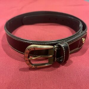 a. testoni Brown Leather Belt with Gold Buckle